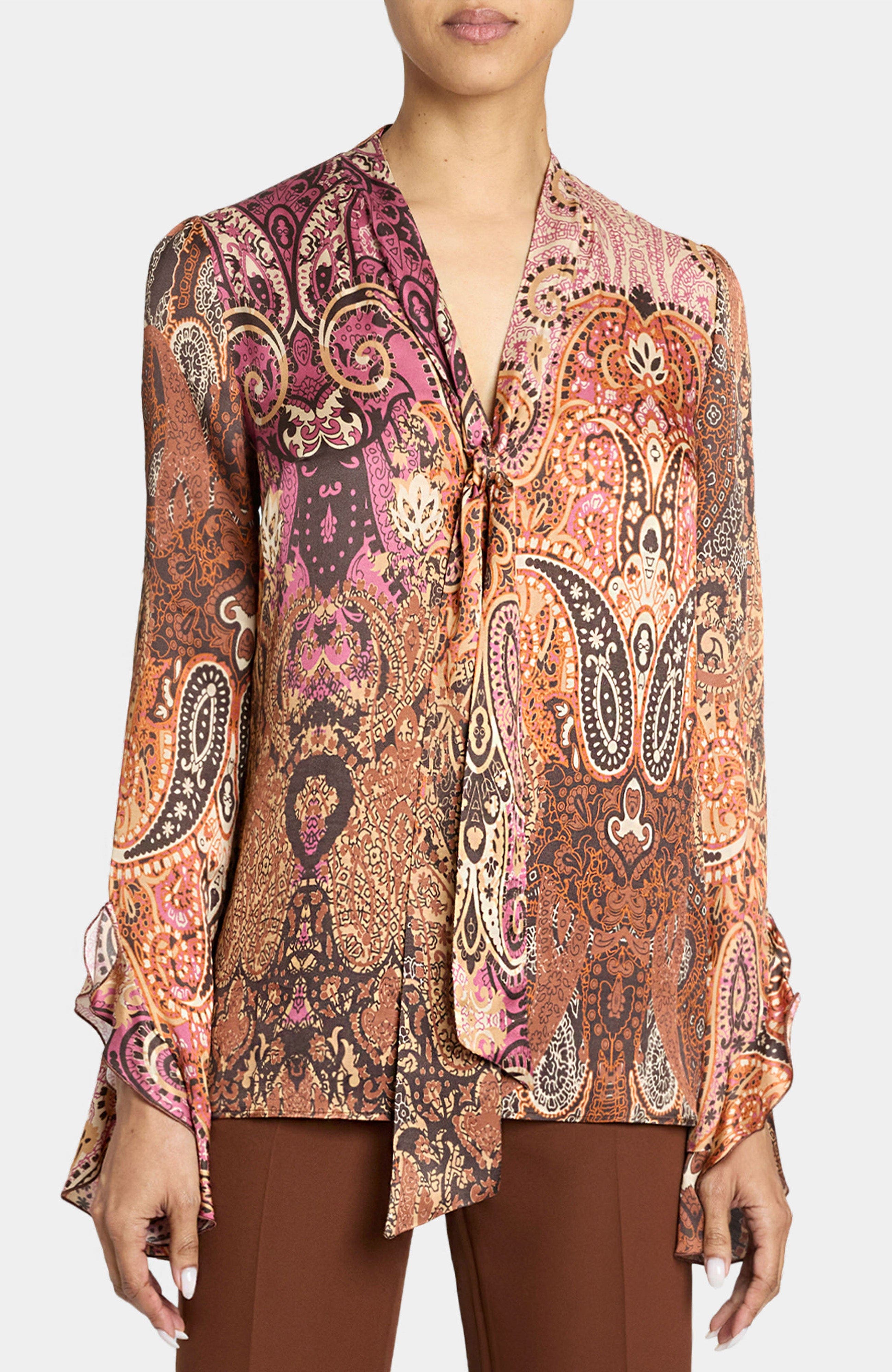 Sienna Long Sleeve Blouse in Printed Charmeuse
