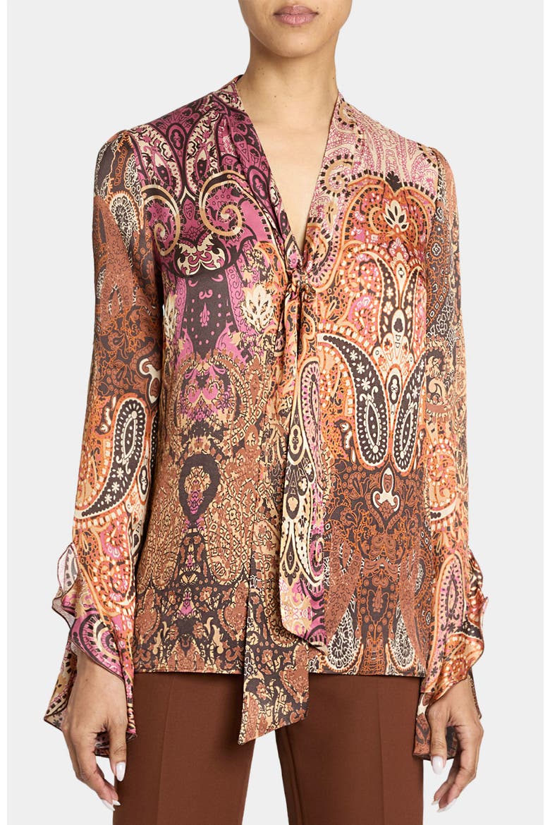 Sienna Long Sleeve Blouse in Printed Charmeuse, Main, color, CHESTNUT MULTI