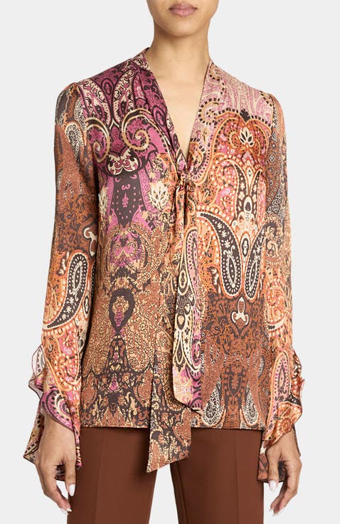 Sienna Long Sleeve Blouse in Printed Charmeuse