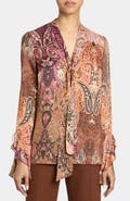 Santorelli Sienna Long Sleeve Blouse in Printed Charmeuse