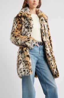 Open Edit Leopard Faux Fur Longline Coat