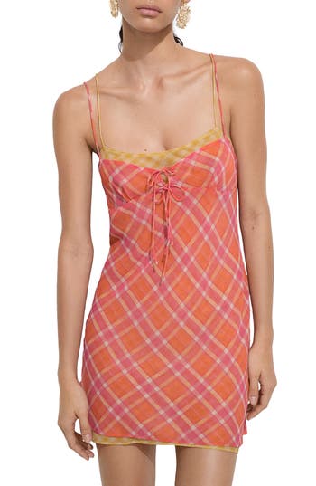 Mango Contrasting Print Dress Orange In Orange