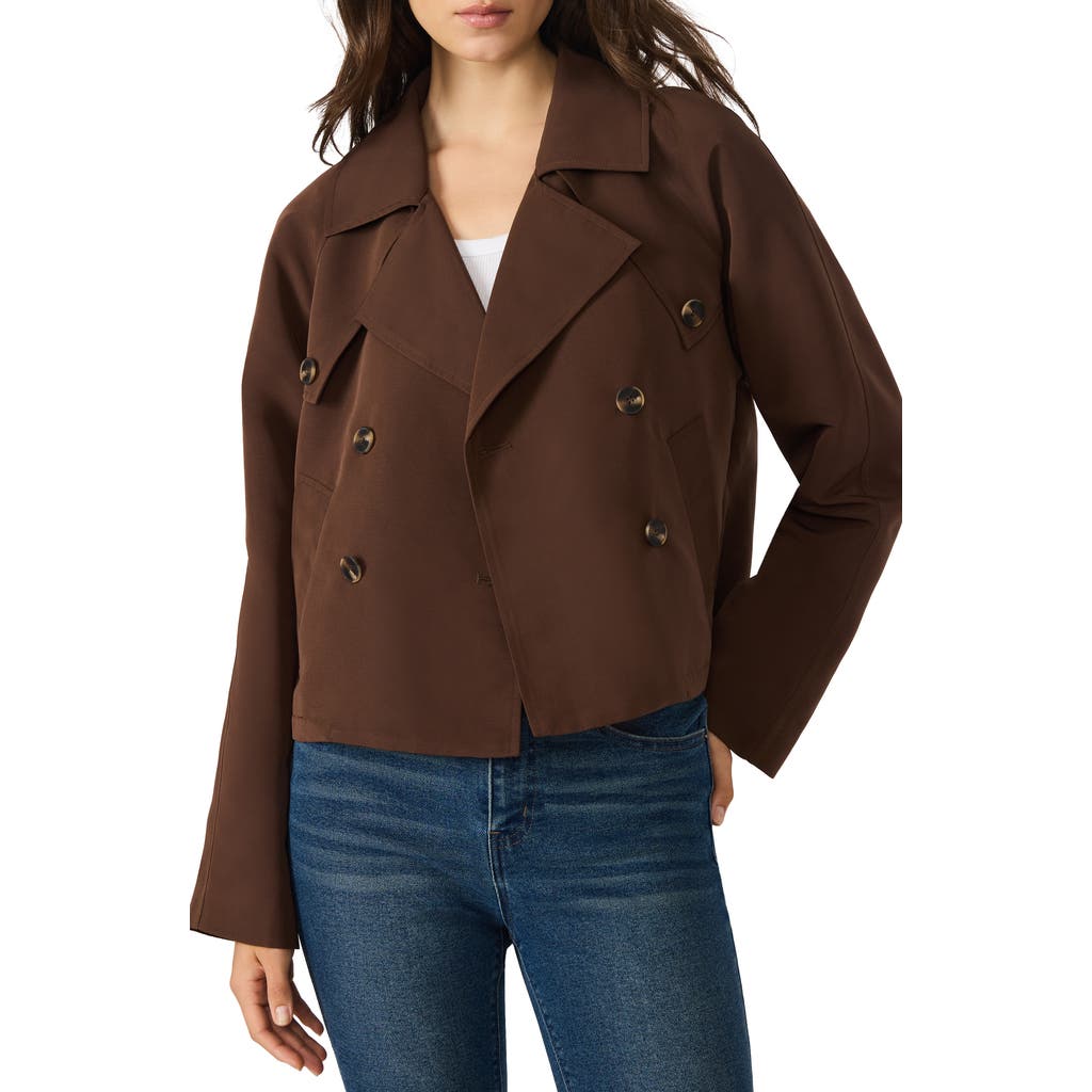 Steve Madden Double Breasted Short Trench Coat In Brown