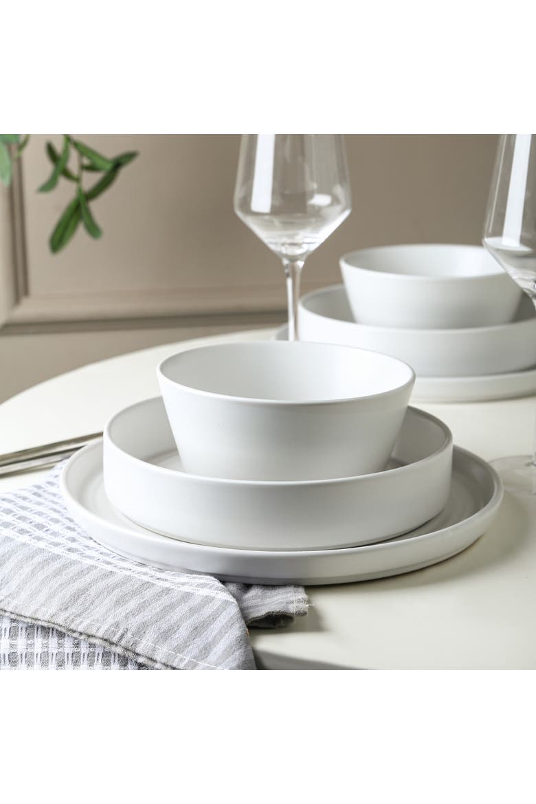 Elica Stoneware 24-Piece Dinnerware Set, Alternate, color, White