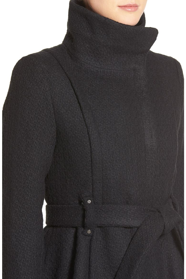 Steven Madden Asymmetrical Zip Skirted Coat, Alternate, color, BLACK