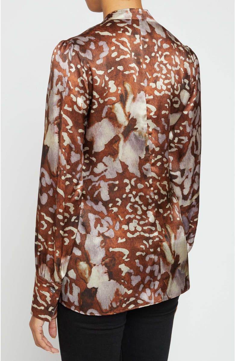 Santorelli FRANCIS Blouse with Neck Tie in Abstract Floral Printed Silk Blend, Alternate, color, Hickory Multi