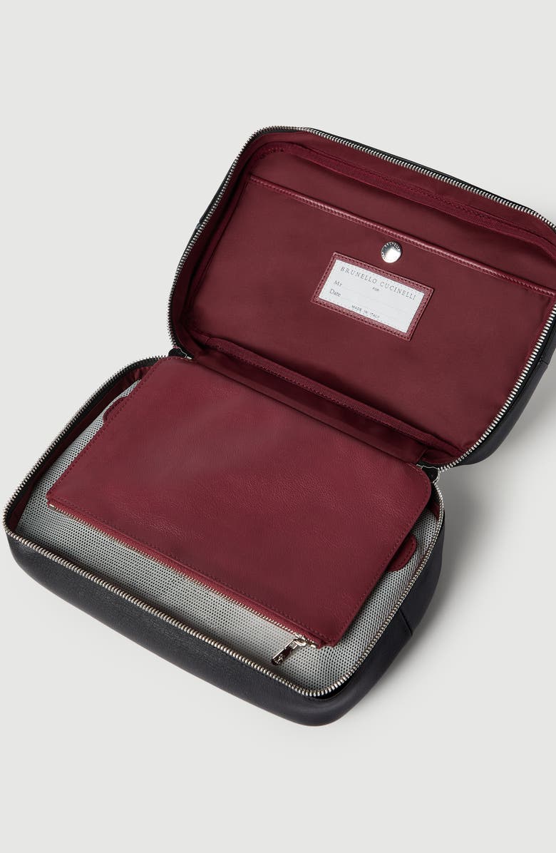 Brunello Cucinelli Grain leather beauty case, Alternate, color, Black