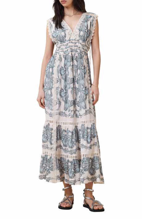 AllSaints Xanthe Print Lace Tiered Maxi Dress