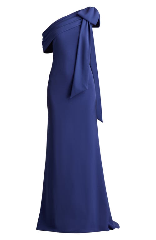 Tadashi Shoji One-shoulder Crepe Column Gown In Blue