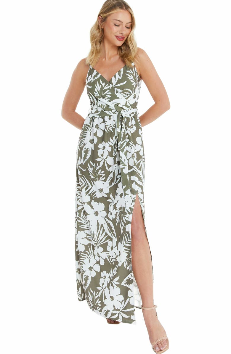 QUIZ Crepe Tropical Wrap Maxi Dress, Main, color, 