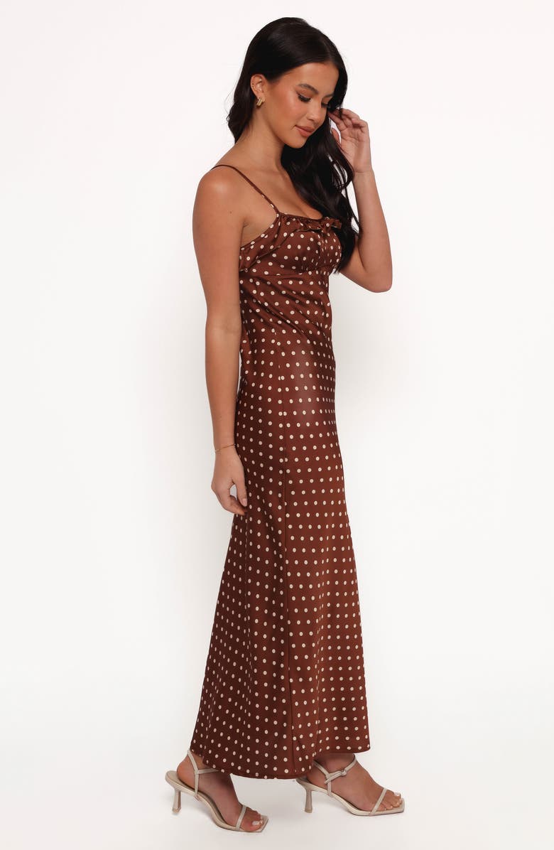 Petal & Pup Dara Polka Dot Satin Maxi Dress, Alternate, color, Brown Polka Dot