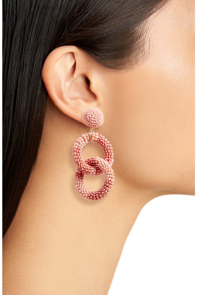 Beaded Circle Drop Earrings, Alternate, color, PINK TONAL