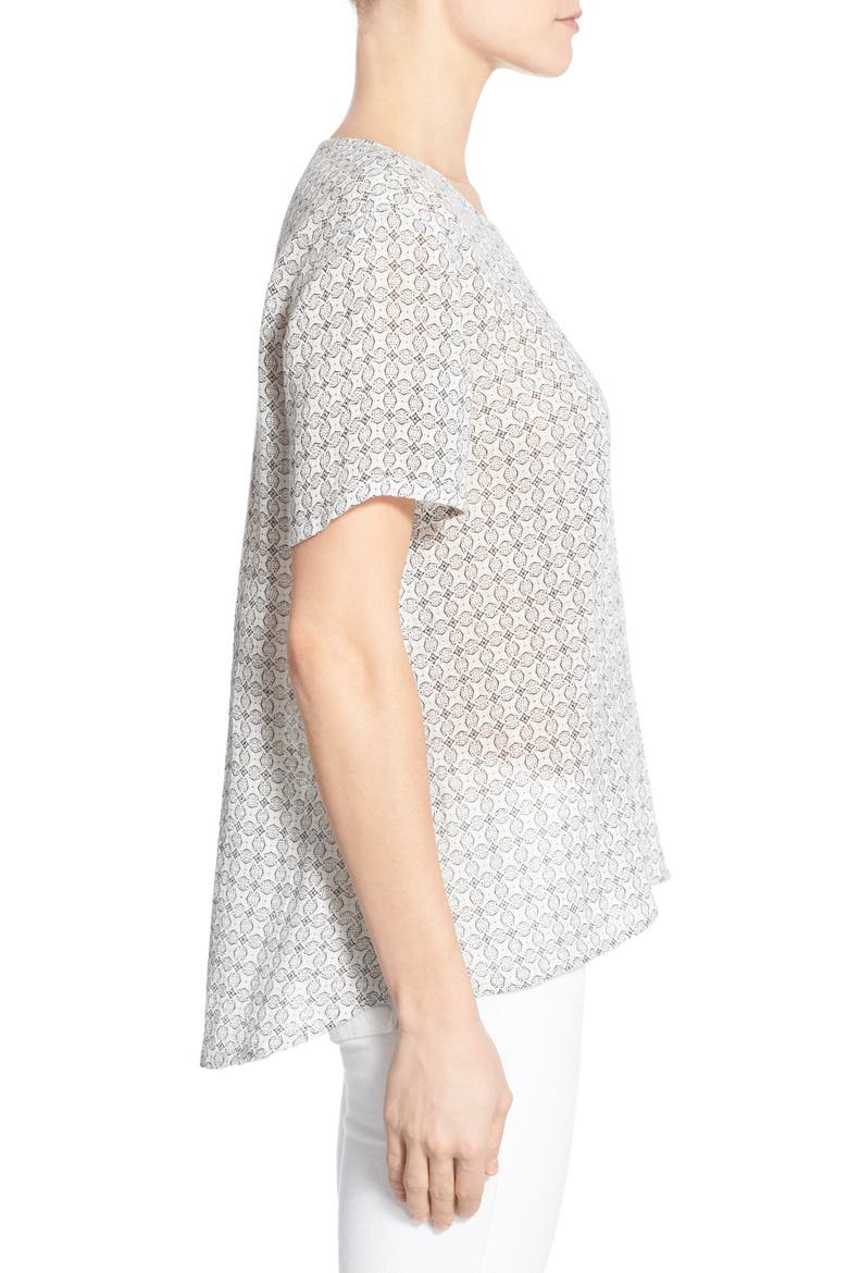 Linen & Cotton Woven Relaxed Tee, Alternate, color, IVORY- BLACK STAR PRINT
