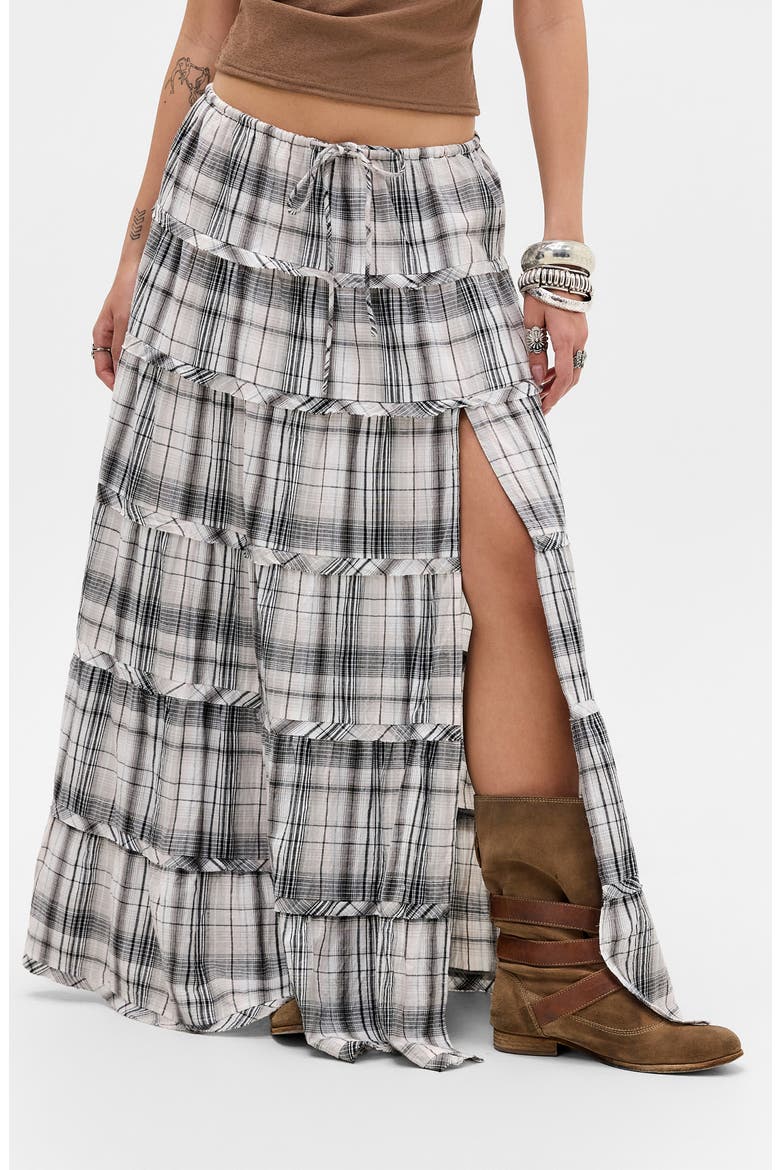Nova Tiered Gauze Midi Skirt, Main, color, GREY CHECK