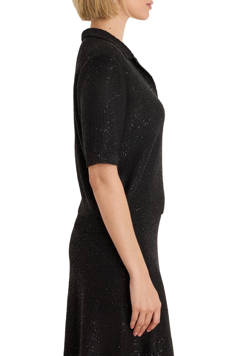 Anytime Sequin Polo Sweater, Alternate, color, BLACK ONYX