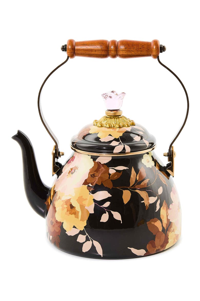 Wild Rose Brown Enameled Steel 2-Quart Tea Kettle, Main, color, BROWN