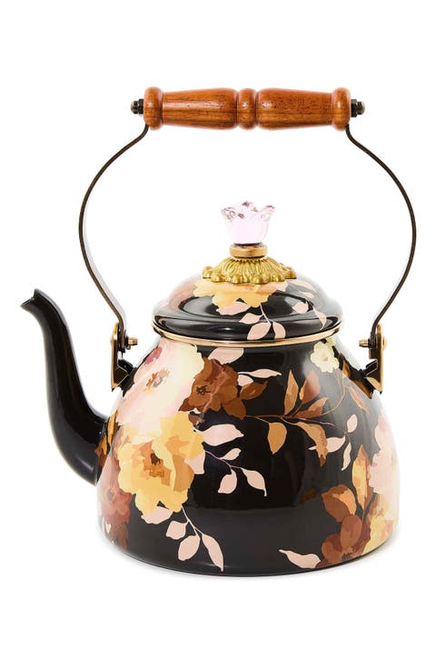 Wild Rose Brown Enameled Steel 2-Quart Tea Kettle