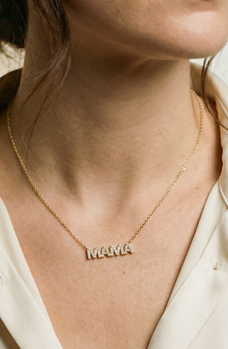 Argento Vivo Sterling Silver Pavé Mama Pendant Necklace, Alternate, color, Gold