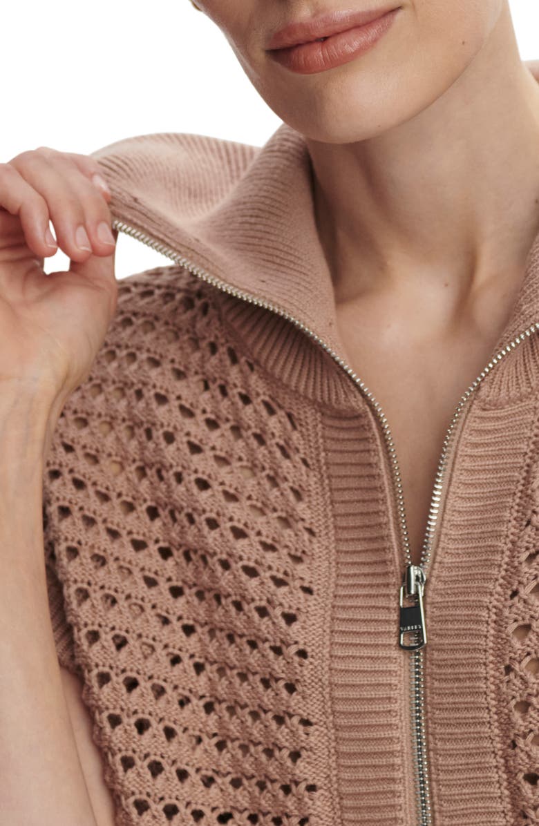 Varley Liliana Open Stitch Short Sleeve Zip-Up Cardigan, Alternate, color, Chanterelle