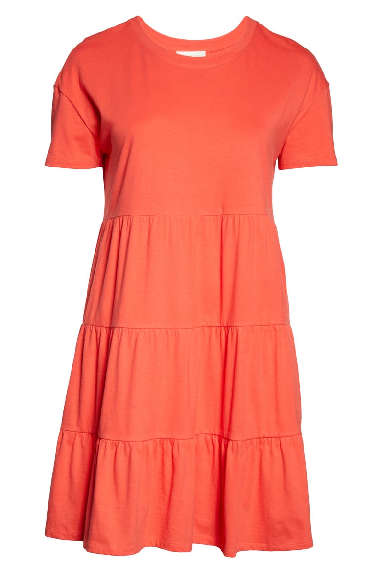 Tiered T-Shirt Dress, Alternate, color, RED CAYENNE