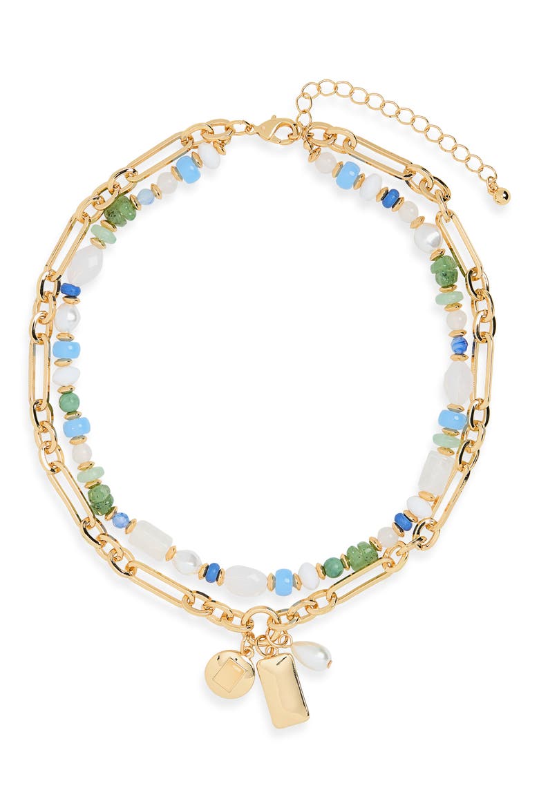 Beaded Charm Necklace, Main, color, BLUE- GREEN- GOLD