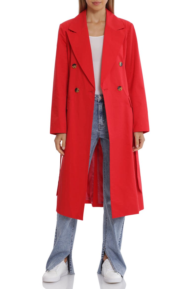 Longline Cotton Blend Trench Coat, Main, color, CHERRY
