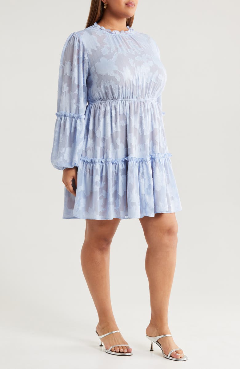 Socialite Floral Ruffle Long Sleeve Dress, Alternate, color, French Blue