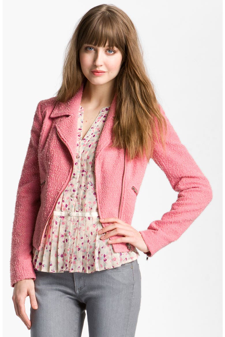 Hinge® Bouclé Biker Jacket, Main, color, PEACH- CREAM