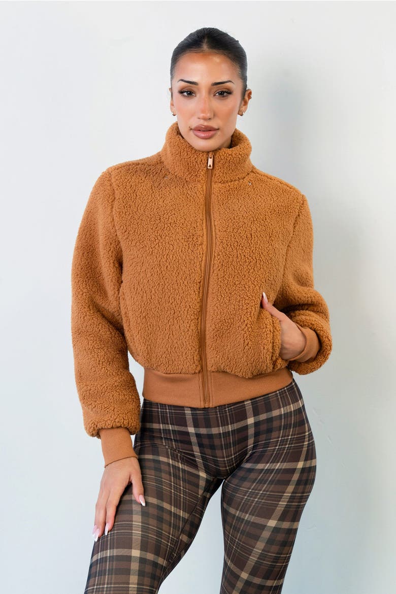 Teddy Bomber Jacket, Alternate, color, Caramel