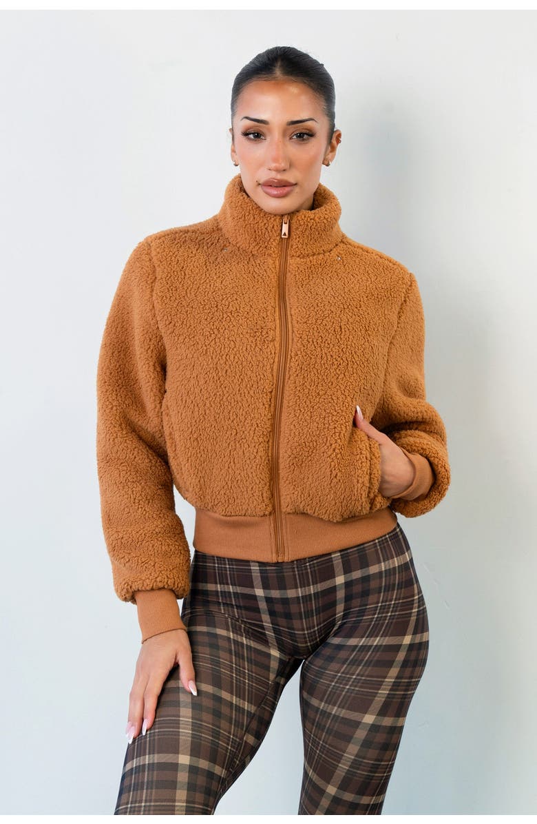 Vitality Teddy Bomber Jacket, Alternate, color, Caramel