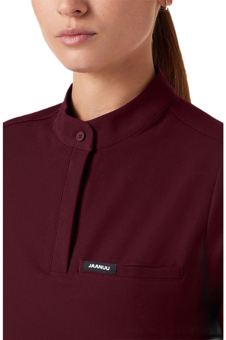 Savi Women's 1-Pocket Classic Banded Collar Scrub Top, Alternate, color, Burgundy