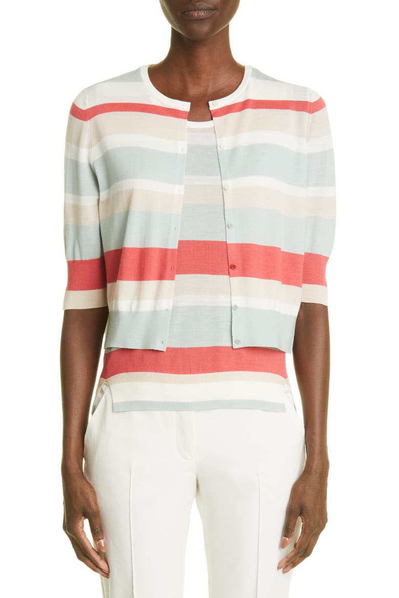 Stripe Wool Cardigan, Main, color, MINT-CREAM-PEACHY PINK