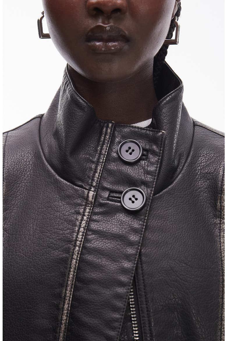 Oversize Faux Leather Bomber Jacket, Alternate, color, BLACK