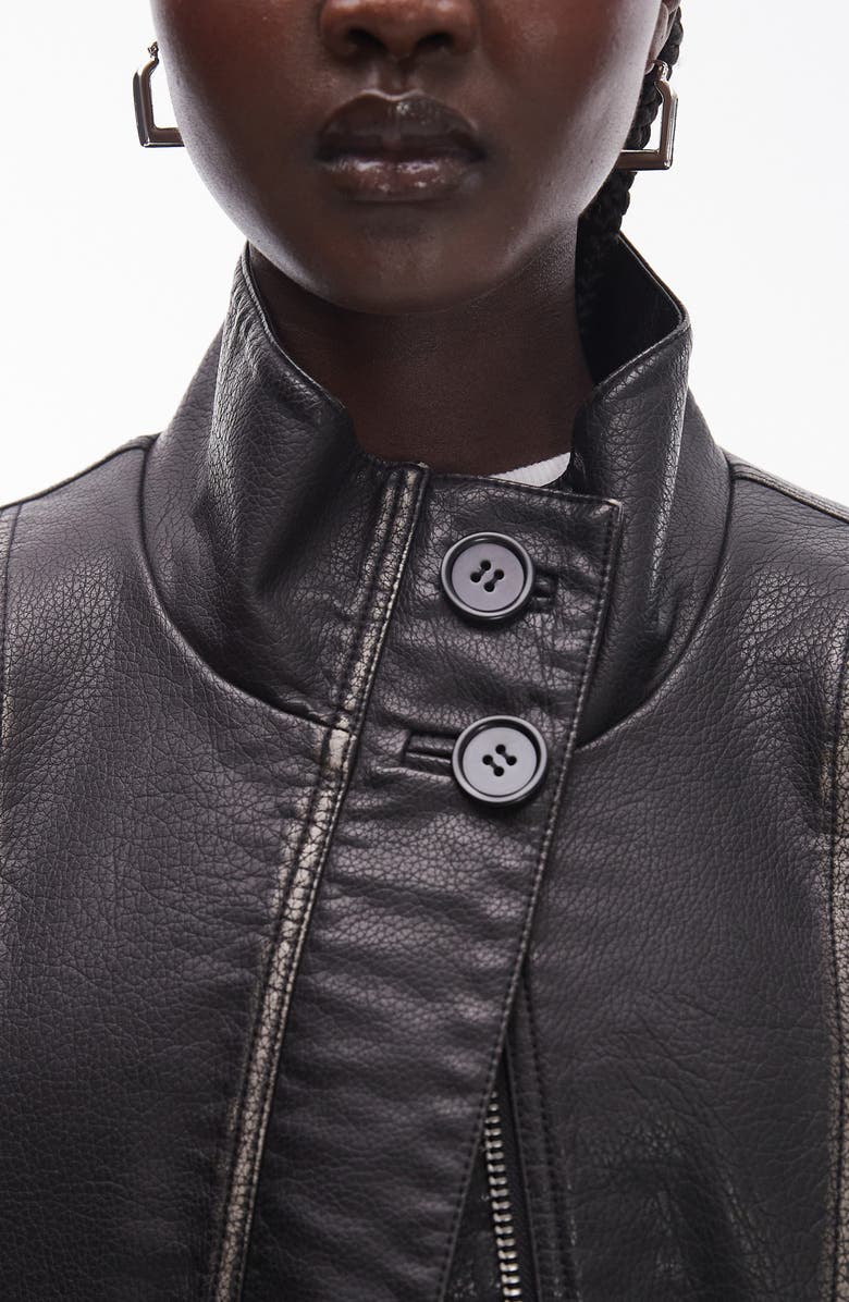 Topshop Oversize Faux Leather Bomber Jacket, Alternate, color,
