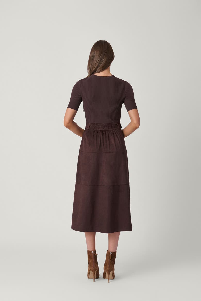 Suede Knit Mixed Media Mimi Dress, Alternate, color, Chocolate