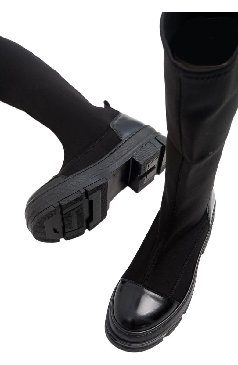 Prologue Shoes Bella Stretch Scuba Knee High Boot, Alternate, color, Black Faux Leather