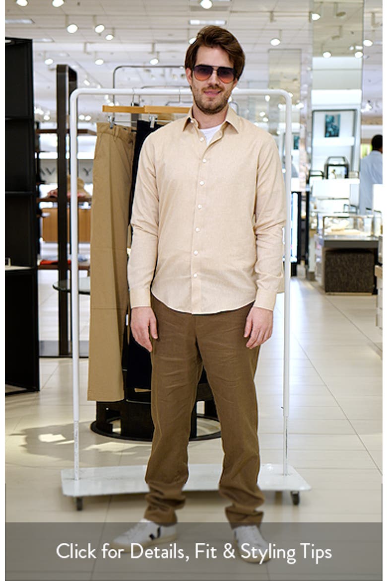 Trim Fit Premium Linen Blend Herringbone Dress Shirt video