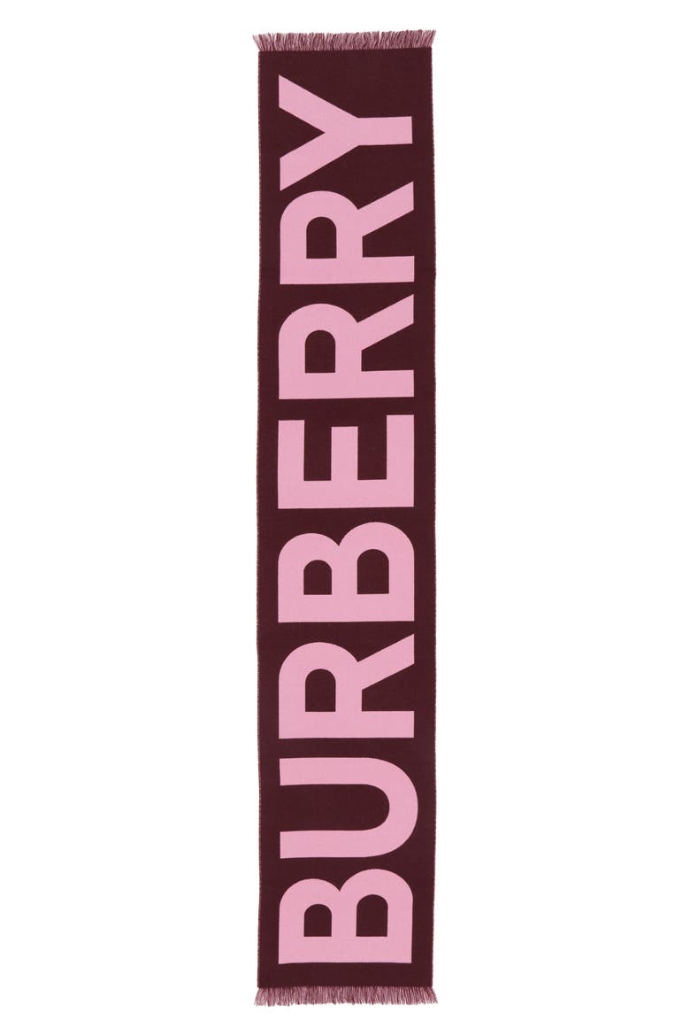 Logo Jacquard Wool Football Scarf, Main, color, BURGUNDY/ BUBBLEGUM