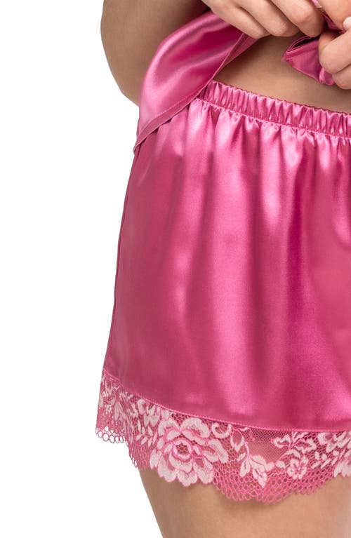 In Bloom By Jonquil Satin Floral Lace Shortie Pajama Set In Orchid Pink