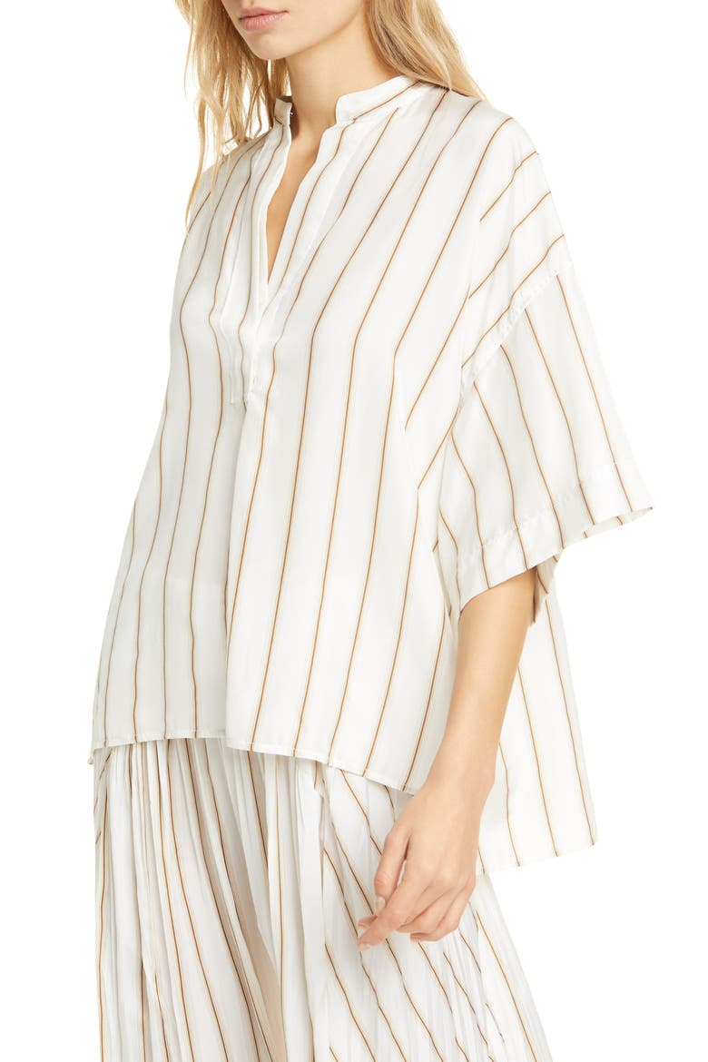 Stripe Silk Popover Top, Main, color, OPTIC WHITE