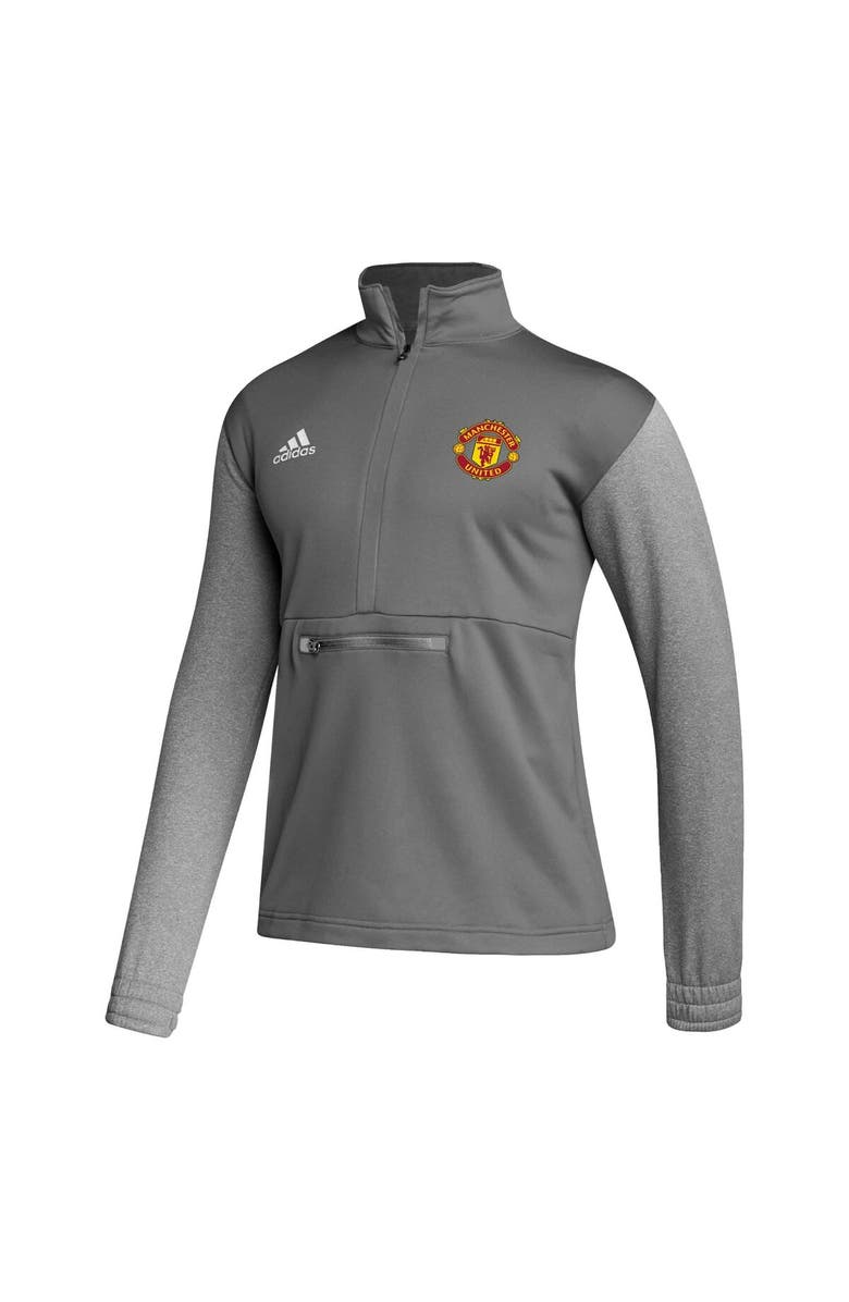 adidas Men's adidas Gray Manchester United Crest Long Sleeve Half-Zip Top, Alternate, color, 