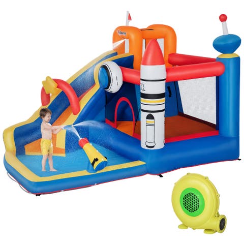 5-in-1 Inflatable Water Slide Kids Bounce House Space Theme