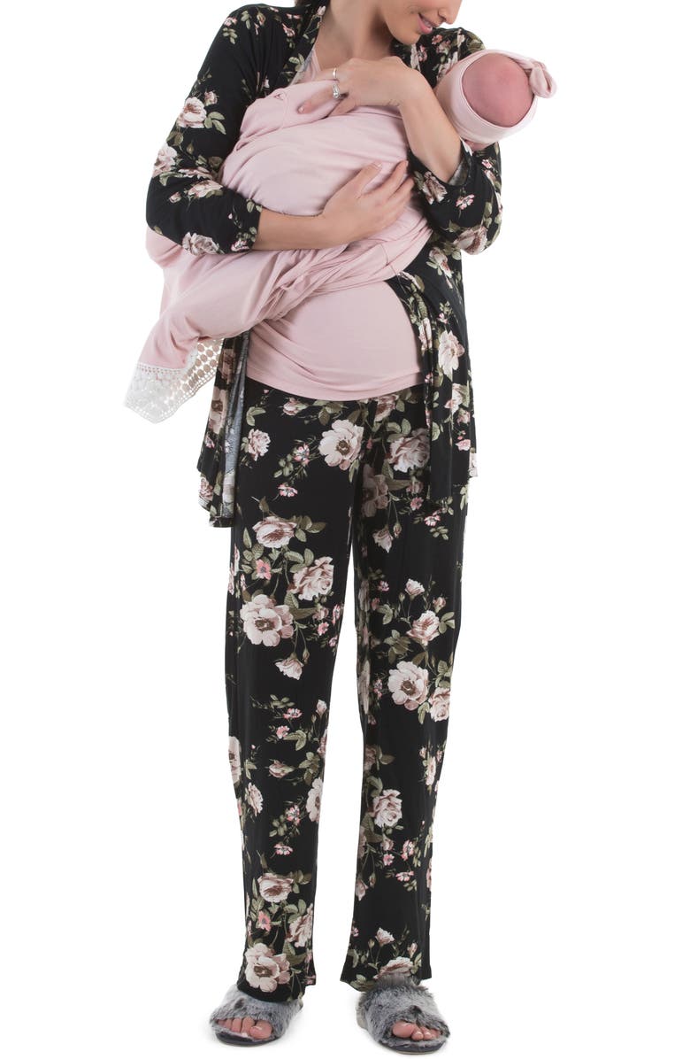 Angel Maternity Maternity/Nursing Cardigan, Top, Pants, Baby Wrap & Headband Set, Alternate, color, 