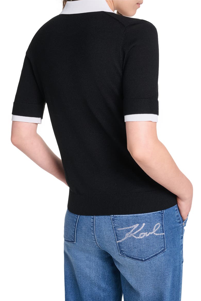 Johnny Collar Short Sleeve Sweater, Alternate, color, BLACK/ SOFT WHITE