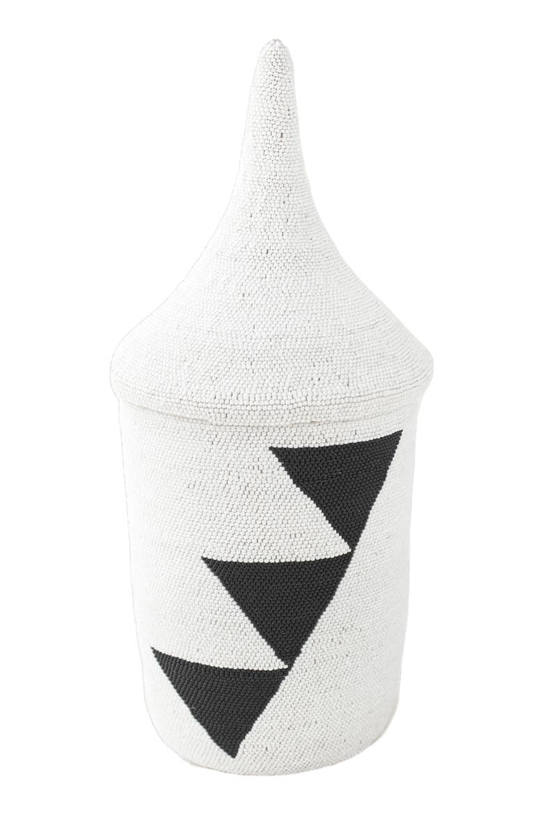 Beaded Triangle Peace Basket, Main, color, White and Black