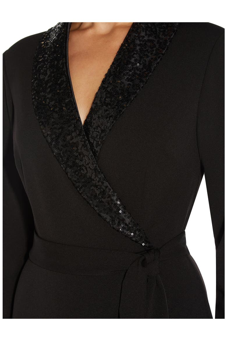 Long Sleeve Crepe Tuxedo Dress, Alternate, color, BLACK