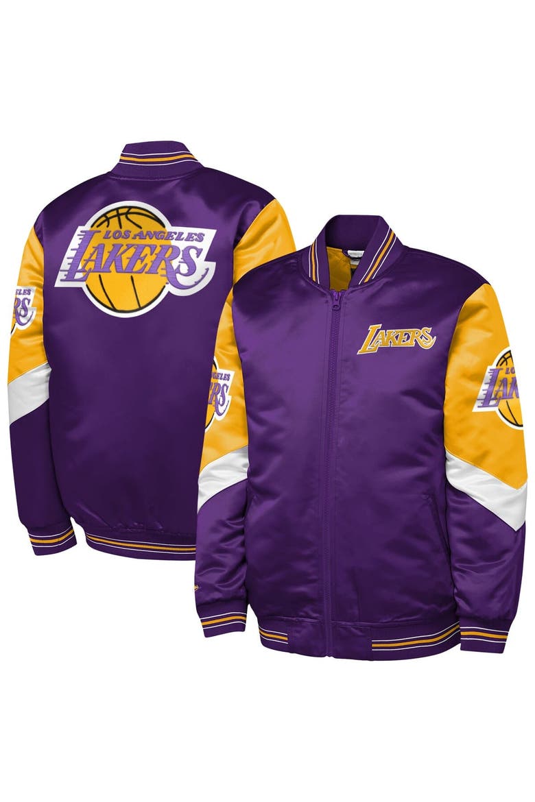 Youth Mitchell & Ness  Purple Los Angeles Lakers Throw It Back Heavyweight Full-Zip Satin Jacket, Main, color, Purple