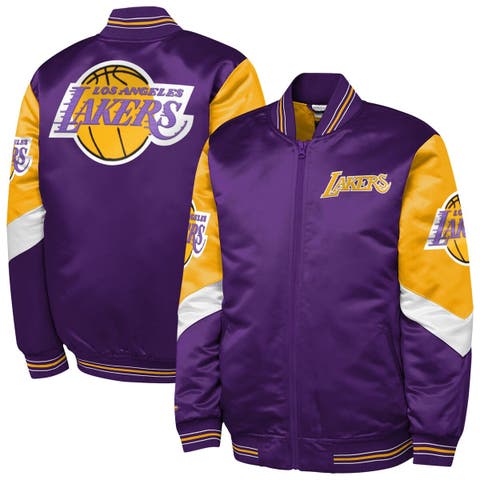 Youth Mitchell & Ness  Purple Los Angeles Lakers Throw It Back Heavyweight Full-Zip Satin Jacket