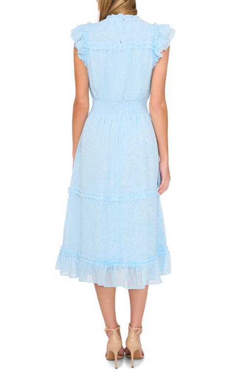 CECE CECE FLORAL FLUTTER SLEEVE MIDI DRESS 