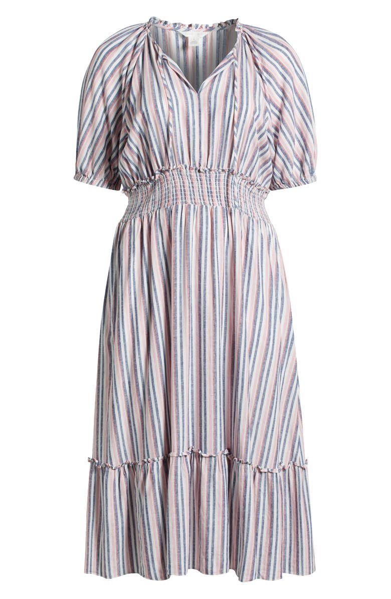 Caslon<sup>®</sup> Smocked Waist Ruffle Hem Maxi Dress, Alternate, color, Ivory- Blue Pink Poppy Stripe